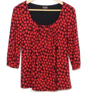Reborn Black and Red Pattern Top 3/4 Sleeve Scoop Neckline Pleated Women's Sz XL